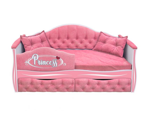 Кровать 160 серии Иллюзия 2 ящика 36 Розовый (мягкий бортик/подушки)