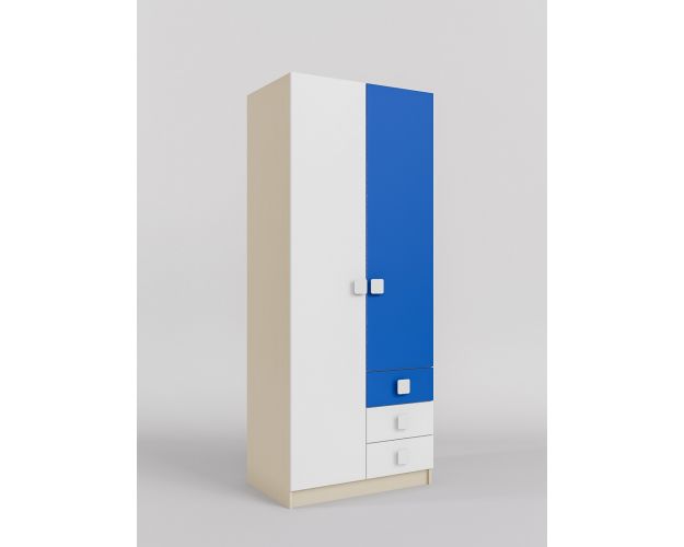 Шкаф 2-х створчатый с ящиками Скай (Синий/Белый/корпус Клен)