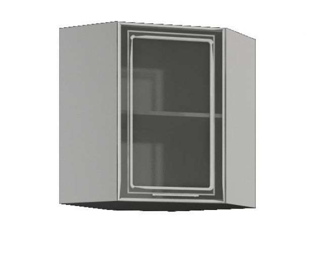 Барселона ШВУС 600 Шкаф верхний угловой со стеклом (Голубой тик/корпус Белый)