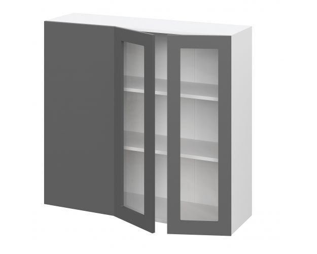 Лондон ШВУПС 1000Н Шкаф верхний угловой со стеклом (премьер) высокий (Дуб белый/корпус Белый)