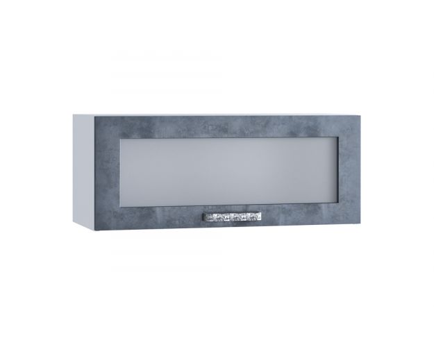 Лофт Шкаф верхний горизонтальный со стеклом ШВГС 800 (Бетон графит/корпус белый)