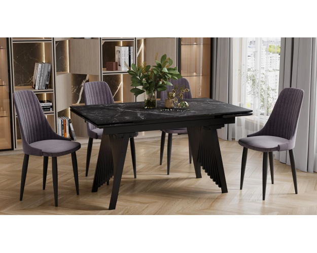 Стол обеденный Шелдон тип 1 черный муар / черный мрамор