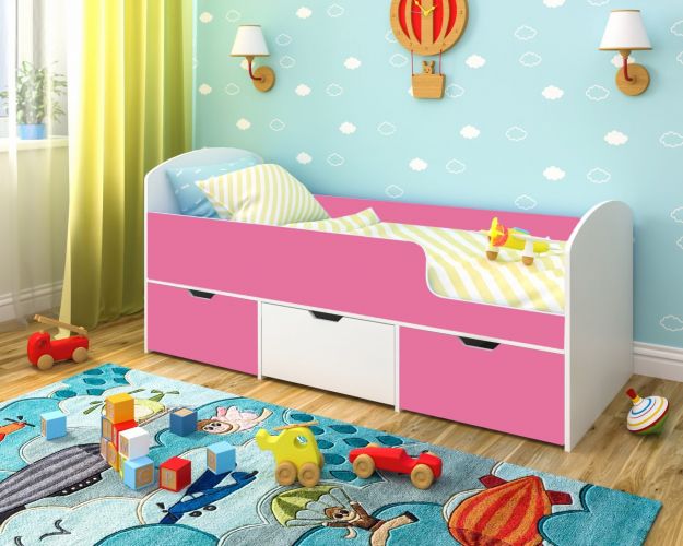 Кровать Малыш-мини Белое дерево/Розовый