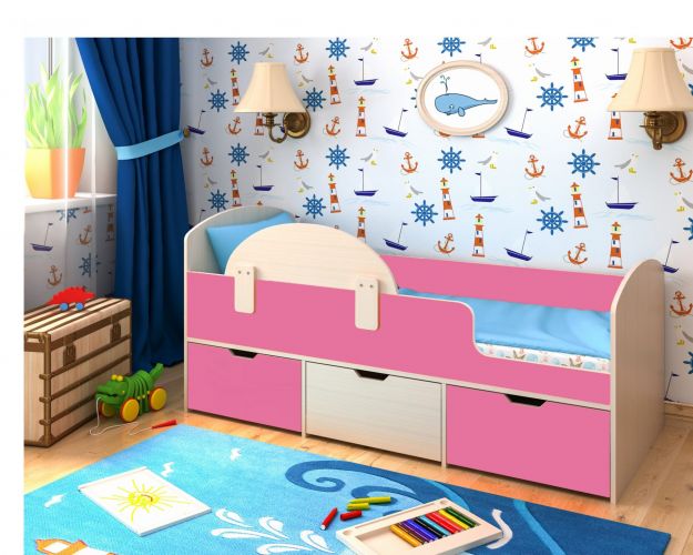 Кровать Малыш-мини Дуб молочный/Розовый