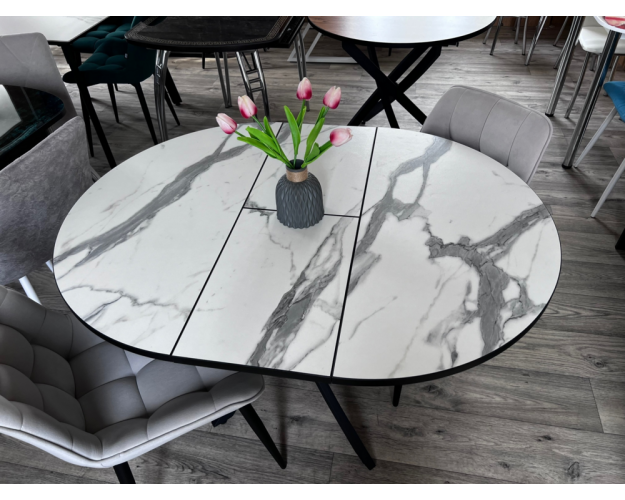 Стол обеденный раздвижной Смит мрамор белый 