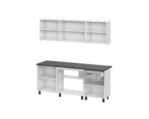 Кухонный гарнитур "КГ 9" 2.0 белый / цемент темный / цемент светлый / черный